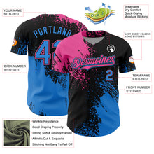 Load image into Gallery viewer, Custom Pink Electric Blue-Black 3D Pattern Design Abstract Brush Stroke Authentic Baseball Jersey