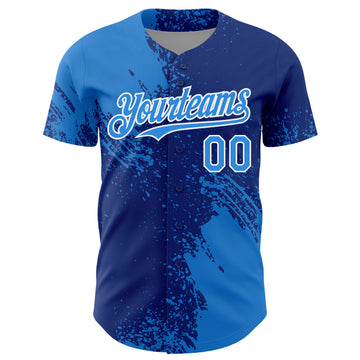 Custom Electric Blue Royal-White 3D Pattern Design Abstract Brush Stroke Authentic Baseball Jersey