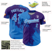 Load image into Gallery viewer, Custom Electric Blue Purple-White 3D Pattern Design Abstract Brush Stroke Authentic Baseball Jersey