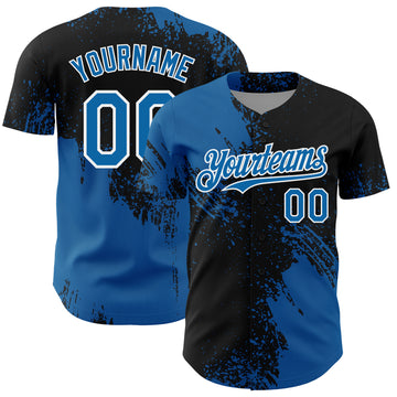 Custom Blue Black-White 3D Pattern Design Abstract Brush Stroke Authentic Baseball Jersey