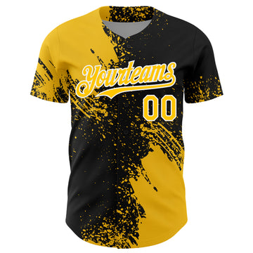 Custom Yellow Black-White 3D Pattern Design Abstract Brush Stroke Authentic Baseball Jersey