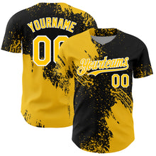 Загрузить изображение в средство просмотра галереи, Custom Yellow Black-White 3D Pattern Design Abstract Brush Stroke Authentic Baseball Jersey