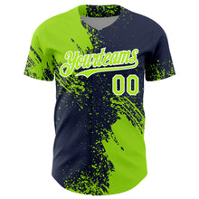 Загрузить изображение в средство просмотра галереи, Custom Neon Green Navy-White 3D Pattern Design Abstract Brush Stroke Authentic Baseball Jersey