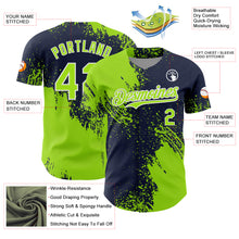 Загрузить изображение в средство просмотра галереи, Custom Neon Green Navy-White 3D Pattern Design Abstract Brush Stroke Authentic Baseball Jersey