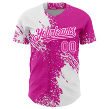 Load image into Gallery viewer, Custom White Deep Pink 3D Pattern Design Abstract Brush Stroke Authentic Baseball Jersey
