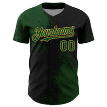 Load image into Gallery viewer, Custom Green Black-Old Gold 3D Pattern Design Abstract Brush Stroke Authentic Baseball Jersey