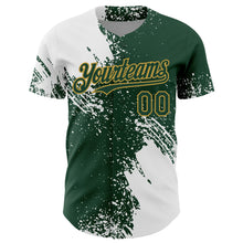 Load image into Gallery viewer, Custom White Green-Old Gold 3D Pattern Design Abstract Brush Stroke Authentic Baseball Jersey
