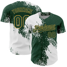Load image into Gallery viewer, Custom White Green-Old Gold 3D Pattern Design Abstract Brush Stroke Authentic Baseball Jersey