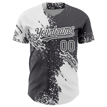 Custom White Steel Gray 3D Pattern Design Abstract Brush Stroke Authentic Baseball Jersey