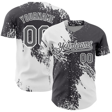 Custom White Steel Gray 3D Pattern Design Abstract Brush Stroke Authentic Baseball Jersey