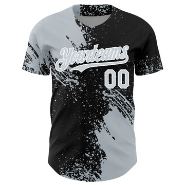 Custom Silver Black-White 3D Pattern Design Abstract Brush Stroke Authentic Baseball Jersey