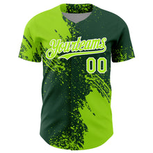 Charger l'image dans la galerie, Custom Neon Green Green-White 3D Pattern Design Abstract Brush Stroke Authentic Baseball Jersey