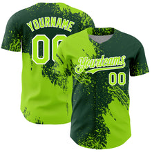 Charger l'image dans la galerie, Custom Neon Green Green-White 3D Pattern Design Abstract Brush Stroke Authentic Baseball Jersey