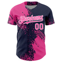 Load image into Gallery viewer, Custom Pink Navy-White 3D Pattern Design Abstract Brush Stroke Authentic Baseball Jersey