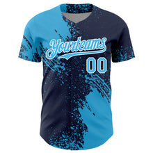 Загрузить изображение в средство просмотра галереи, Custom Sky Blue Navy-White 3D Pattern Design Abstract Brush Stroke Authentic Baseball Jersey