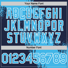 Загрузить изображение в средство просмотра галереи, Custom Sky Blue Navy-White 3D Pattern Design Abstract Brush Stroke Authentic Baseball Jersey