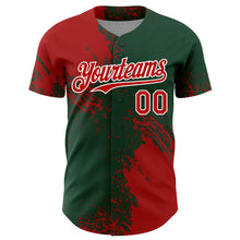 Load image into Gallery viewer, Custom Red Green-White 3D Pattern Design Abstract Brush Stroke Authentic Baseball Jersey