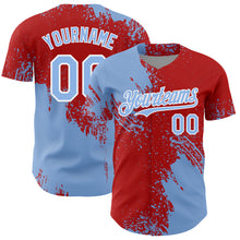 Load image into Gallery viewer, Custom Light Blue Red-White 3D Pattern Design Abstract Brush Stroke Authentic Baseball Jersey