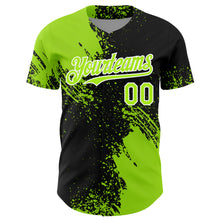 Load image into Gallery viewer, Custom Neon Green Black-White 3D Pattern Design Abstract Brush Stroke Authentic Baseball Jersey