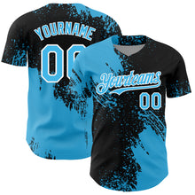 Load image into Gallery viewer, Custom Sky Blue Black-White 3D Pattern Design Abstract Brush Stroke Authentic Baseball Jersey