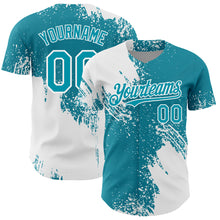 Load image into Gallery viewer, Custom White Teal 3D Pattern Design Abstract Brush Stroke Authentic Baseball Jersey