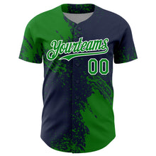 Load image into Gallery viewer, Custom Grass Green Navy-White 3D Pattern Design Abstract Brush Stroke Authentic Baseball Jersey
