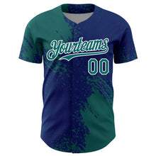 Load image into Gallery viewer, Custom Teal US Navy Blue-White 3D Pattern Design Abstract Brush Stroke Authentic Baseball Jersey