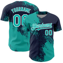 Load image into Gallery viewer, Custom Aqua Navy-White 3D Pattern Design Abstract Brush Stroke Authentic Baseball Jersey