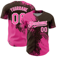 Load image into Gallery viewer, Custom Pink Brown-White 3D Pattern Design Abstract Brush Stroke Authentic Baseball Jersey