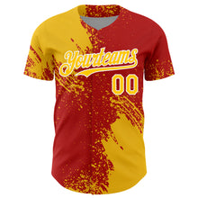 Laden Sie das Bild in den Galerie-Viewer, Custom Yellow Red-White 3D Pattern Design Abstract Brush Stroke Authentic Baseball Jersey