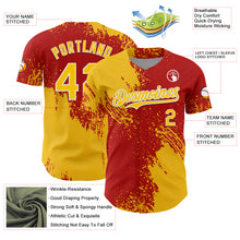 Laden Sie das Bild in den Galerie-Viewer, Custom Yellow Red-White 3D Pattern Design Abstract Brush Stroke Authentic Baseball Jersey