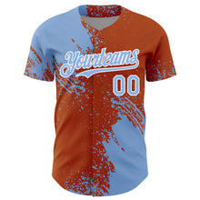 Laden Sie das Bild in den Galerie-Viewer, Custom Light Blue Texas Orange-White 3D Pattern Design Abstract Brush Stroke Authentic Baseball Jersey