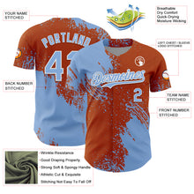 Laden Sie das Bild in den Galerie-Viewer, Custom Light Blue Texas Orange-White 3D Pattern Design Abstract Brush Stroke Authentic Baseball Jersey