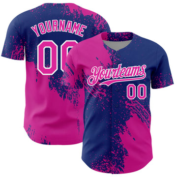 Custom Deep Pink Royal-White 3D Pattern Design Abstract Brush Stroke Authentic Baseball Jersey