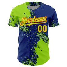 Загрузить изображение в средство просмотра галереи, Custom Neon Green Royal-Orange 3D Pattern Design Abstract Brush Stroke Authentic Baseball Jersey