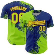Загрузить изображение в средство просмотра галереи, Custom Neon Green Royal-Orange 3D Pattern Design Abstract Brush Stroke Authentic Baseball Jersey