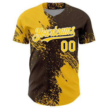Custom Yellow Brown-White 3D Pattern Design Abstract Brush Stroke Authentic Baseball Jersey