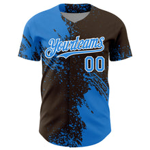 Загрузить изображение в средство просмотра галереи, Custom Electric Blue Brown-White 3D Pattern Design Abstract Brush Stroke Authentic Baseball Jersey
