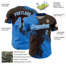 Загрузить изображение в средство просмотра галереи, Custom Electric Blue Brown-White 3D Pattern Design Abstract Brush Stroke Authentic Baseball Jersey