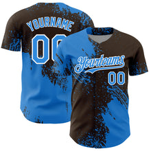 Загрузить изображение в средство просмотра галереи, Custom Electric Blue Brown-White 3D Pattern Design Abstract Brush Stroke Authentic Baseball Jersey