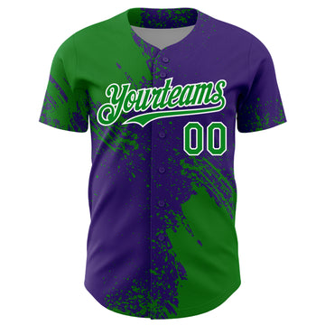 Custom Grass Green Purple-White 3D Pattern Design Abstract Brush Stroke Authentic Baseball Jersey
