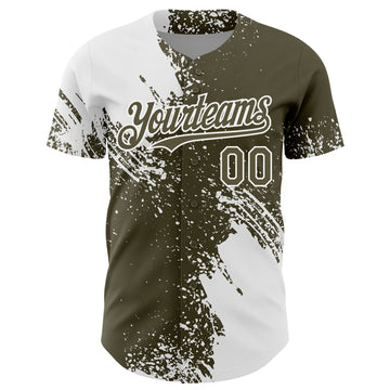 Custom White Olive 3D Pattern Design Abstract Brush Stroke Authentic Baseball Jersey
