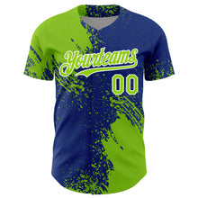 Загрузить изображение в средство просмотра галереи, Custom Neon Green Royal-White 3D Pattern Design Abstract Brush Stroke Authentic Baseball Jersey