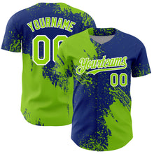 Загрузить изображение в средство просмотра галереи, Custom Neon Green Royal-White 3D Pattern Design Abstract Brush Stroke Authentic Baseball Jersey