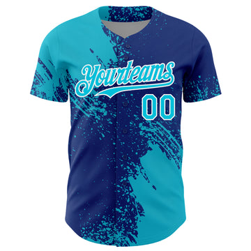Custom Lakes Blue Royal-White 3D Pattern Design Abstract Brush Stroke Authentic Baseball Jersey