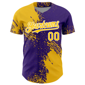 Custom Yellow Purple-White 3D Pattern Design Abstract Brush Stroke Authentic Baseball Jersey