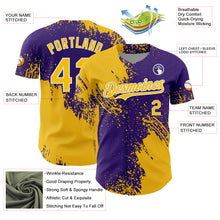 Загрузить изображение в средство просмотра галереи, Custom Yellow Purple-White 3D Pattern Design Abstract Brush Stroke Authentic Baseball Jersey