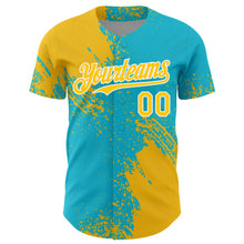Загрузить изображение в средство просмотра галереи, Custom Yellow Lakes Blue-White 3D Pattern Design Abstract Brush Stroke Authentic Baseball Jersey