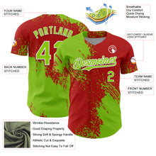 Загрузить изображение в средство просмотра галереи, Custom Neon Green Red-White 3D Pattern Design Abstract Brush Stroke Authentic Baseball Jersey