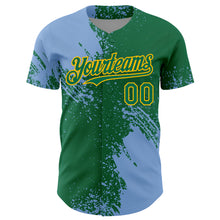 Загрузить изображение в средство просмотра галереи, Custom Light Blue Kelly Green-Gold 3D Pattern Design Abstract Brush Stroke Authentic Baseball Jersey